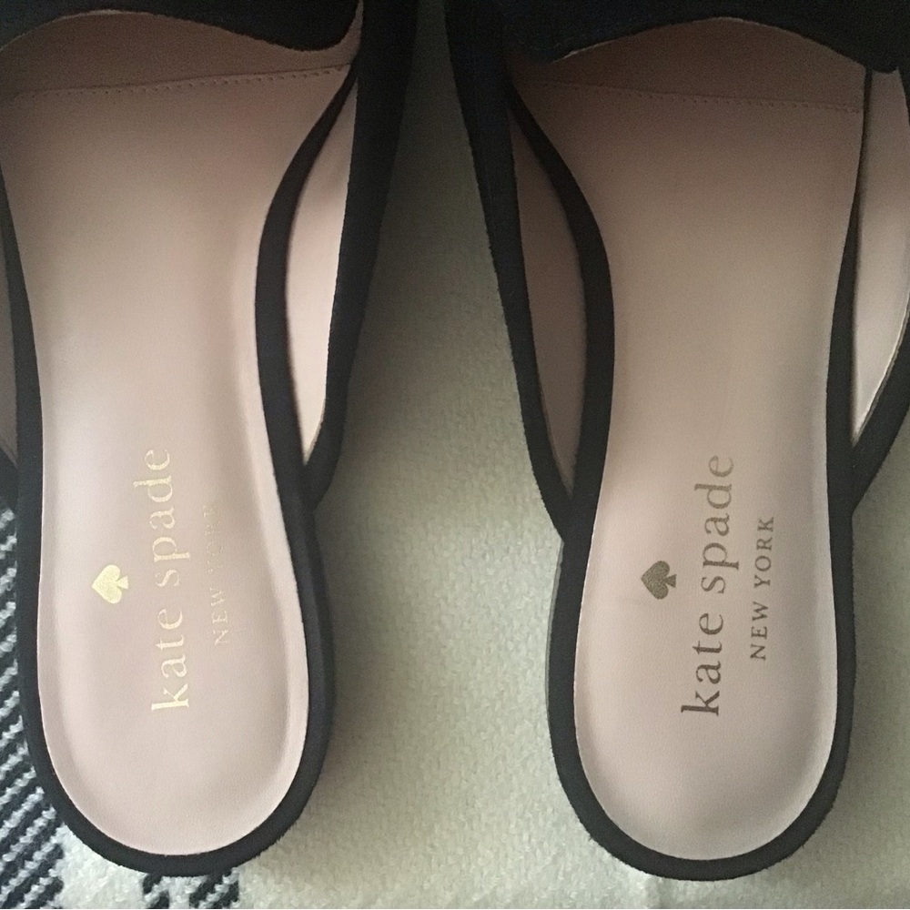 Kate Spade Black Suede Leather Berkeley Slide Mules Gold studded Tassels Size 7B - Picture 8 of 11
